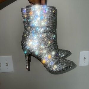 Silver Rhinestone Ankle Boots 💎